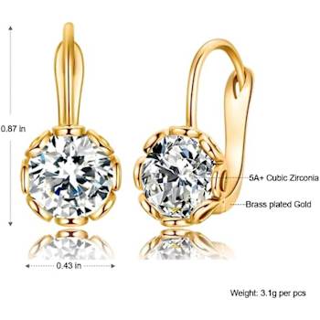 CZ Solitaire Drop Earrings In 14K Gold Over Brass