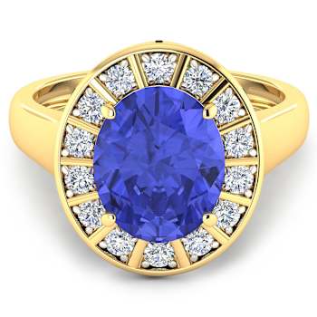 3.85ctw Violet Tanzanite and Diamond 14K Yellow Gold Halo Ring