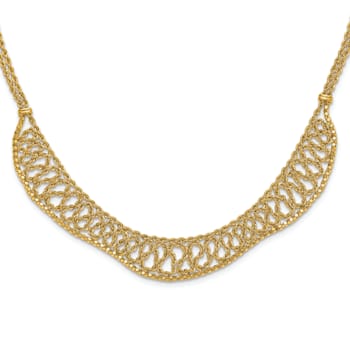 14K Yellow Gold Diamond-cut Braided Rope Chain Fancy Front Drape Necklace