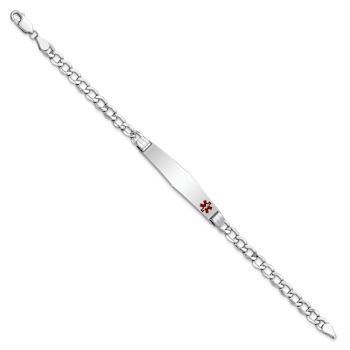 Rhodium Over 14k White Gold Medical Soft Diamond Shape Red Enamel Cuban
ID Bracelet