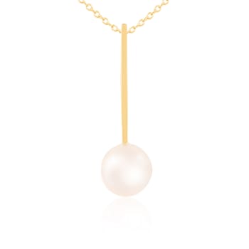 14k Yellow Gold 8mm Cultured Freshwater pearl Pendant, 18" Chain Included