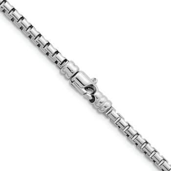 Rhodium Over Sterling Silver Polished 4mm Box 24 Inch Chain