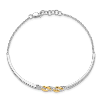 14k Yellow Gold and 14k White Gold Polished Diamond Circles Bar Bracelet