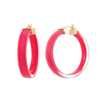 14K Yellow Gold Over Sterling Silver Acrylic and Hand Painted Enamel
Flat Illusion Hoops in Pink