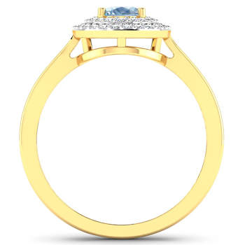 0.86ctw Blue Aquamarine and Diamond 14K Yellow Gold Halo Ring
