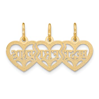 14k Yellow Gold Triple Heart Diamond-Cut Best Friends Break-Apart Pendant