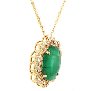 5.52 Ctw Emerald and 0.47 Ctw White Diamond Pendant in 14K YG