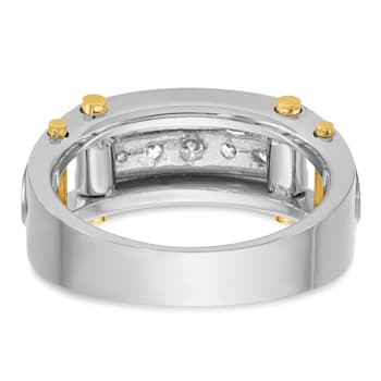 14K Yellow and White Gold Men's Polished Grooved Cut-Out 5-Stone Diamond Ring