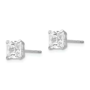 Rhodium Over 14K White Gold 5mm Square Cubic Zirconia Post Earrings