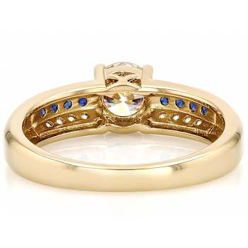 Diamond Simulant, Lab Blue Sapphire And White Zircon Ring In 18K Gold
Over Sterling Silver 1.50ctw