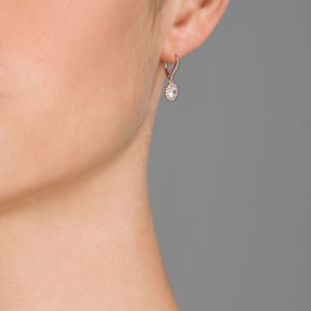 CZ Halo Drop Earrings In 18K Rose Gold Over Sterling Silver