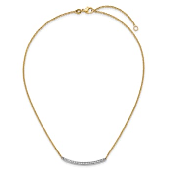 14K Yellow Gold Diamond Curved Bar 16 Inch with 2 Inch Extension Necklace