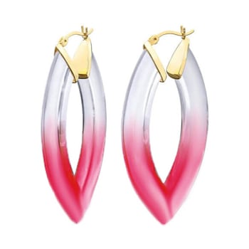 14K Yellow Gold Over Sterling Silver Painted Marquise Hoops in Red
