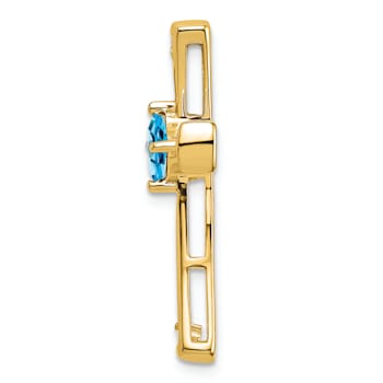 14k Yellow Gold Blue Topaz and Diamond Cross Chain Slide Pendant