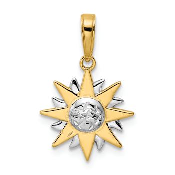 14k Two-tone Gold Diamond-Cut Sun Pendant