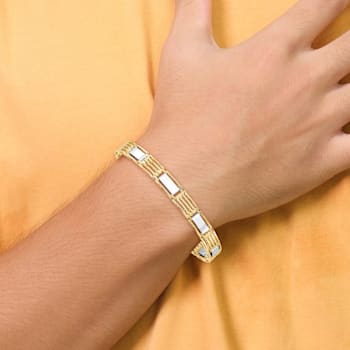 14K Yellow and White Gold High Polished 8.5-inch Men's Link Bracelet