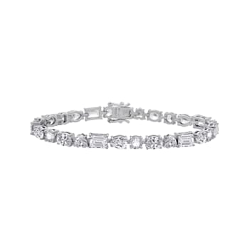 【HYERES LOR】24FW★ Silver Square Channel Tennis Bracelet 6.0mm White Lab-Created Sapphire Tennis Bracelet in Sterling