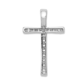 Rhodium Over 14k White Gold Diamond Latin Cross Chain Slide Pendant