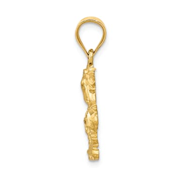 14k Yellow Gold Satin and Diamond-Cut Open-Backed Palm Trees Pendant