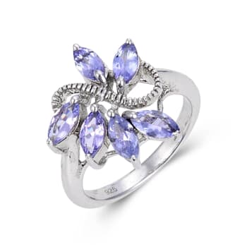 Marquise Blue Tanzanite Sterling Silver Cluster Ring, 1.28ctw