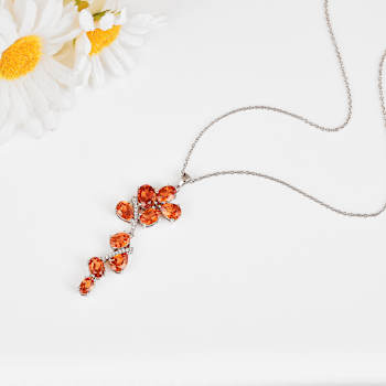 Peach Orange Lab Created Padparadscha Sapphire and CZ Rhodium Over
Silver Pendant Necklace