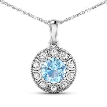 1.90ctw 14K White Gold Aquamarine and White Diamond Pendant with 18 inch
Cable Chain