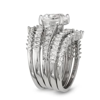 Lab Created White Sapphire Sterling Silver Bridal Ring Set 6.16ctw