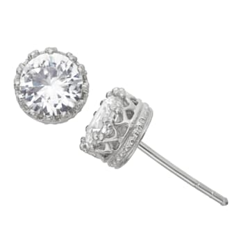 Round Lab Created White Sapphire Sterling Silver Stud Earrings, 2.00ctw