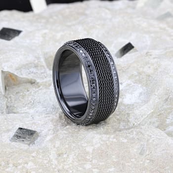 KNIGHT Steel Chain Black Titanium Wedding Ring Polished Beveled Edges
Set with Black Diamonds 10mm