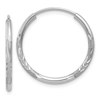 Rhodium Over 14k White Gold Diamond-Cut 5/8" Endless Hoop Earrings