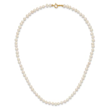 14k Yellow Gold 3-4mm White Near Round Freshwater Cultured Pearl 16 Inch Necklace