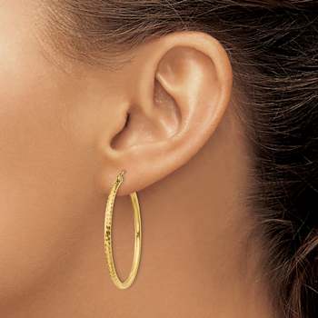 14k Yellow Gold Diamond-Cut 1 3/8" Round Tube Hoop Earrings