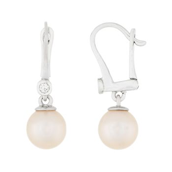 White Cultured Freshwater Pearl 14k White Gold Earrings 7-7.5mm