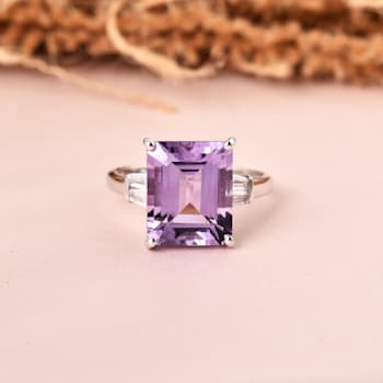 Amethyst with White Zircon Accents Rhodium Over Sterling Silver
Statement Ring, 5.96ctw