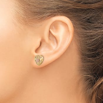 14K Yellow Gold and 14K Rose Gold Polished and Textured Floral in Heart
Stud Earrings