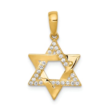 14k Yellow Gold Polished Cubic Zirconia Star of David Pendant