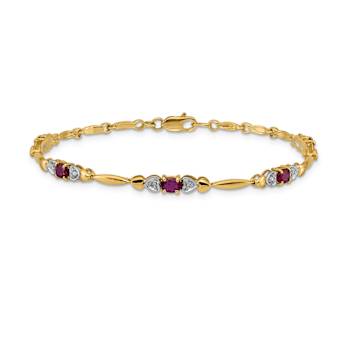 10k Yellow Gold and Rhodium Over 10k Yellow Gold Diamond and Ruby Bracelet