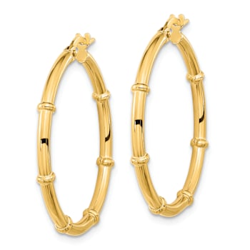 14k Yellow Gold 1 1/8" Polished and Fancy Hoop Earrings