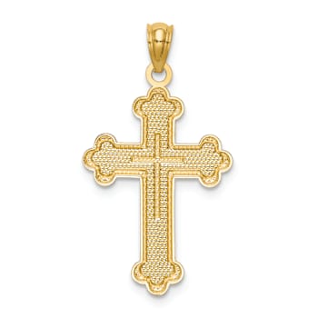14k Yellow Gold Textured Budded Cross Pendant
