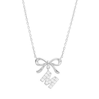 Initial M Bow CZ Necklace In Sterling Silver 0.23ctw
