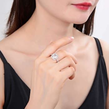 White Topaz Sterling Silver Halo Ring, 3.83ctw