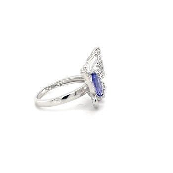 Tanzanite 9x4.5mm Marquise and White Zircon Rhodium Over Sterling Silver Ring