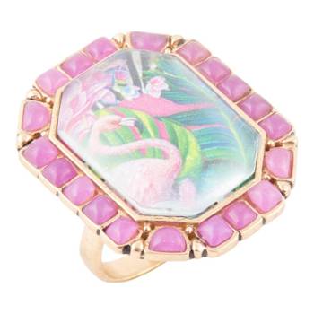 Barse Jewelry Flamingo Pink Agate Gold Tone Statement Ring