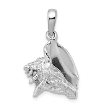 Rhodium Over Sterling Silver Polished 3D Conch Shell Pendant