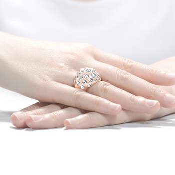 Pave CZ Dome Ring In 18K Rose Gold Over Brass