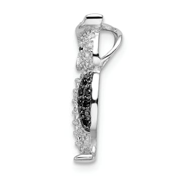 Rhodium Over Sterling Silver Black and White Cubic Zirconia Owl Slide Pendant