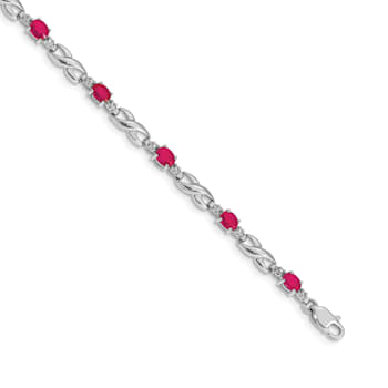 Rhodium Over 14k White Gold Diamond and Ruby Bracelet