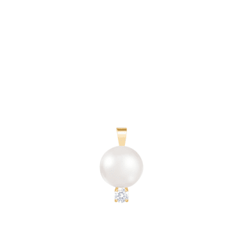 White Cultured Freshwater Pearl and Diamond 14K Yellow Gold Pendant 8-8.5mm