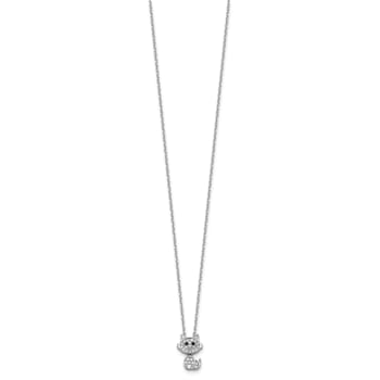 Rhodium Over Sterling Silver Black and White Cubic Zirconia Cat Necklace