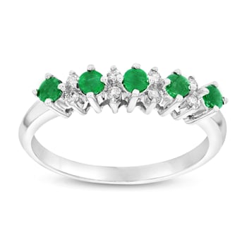 0.40ctw Emerald and Diamond Band Ring in 14k White Gold